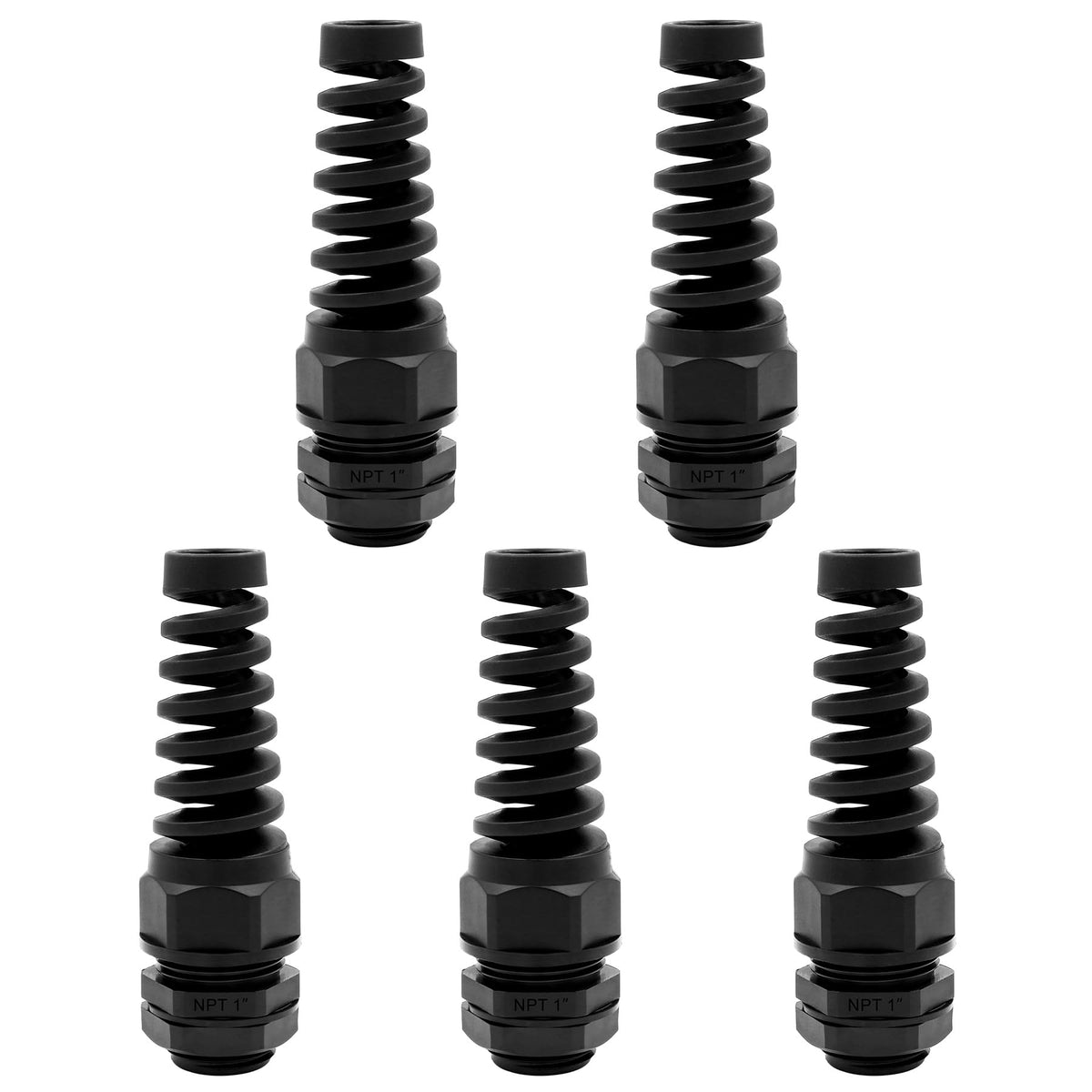 Strain Relief Cord Connector,LISTENJIALE 2Pcs NPT 1/4" Waterproof Cable Gland Flex Spiral Strain Relief Adjustable 4-8mm Cable Connector Nylon Joint with Gaskets(Black)
