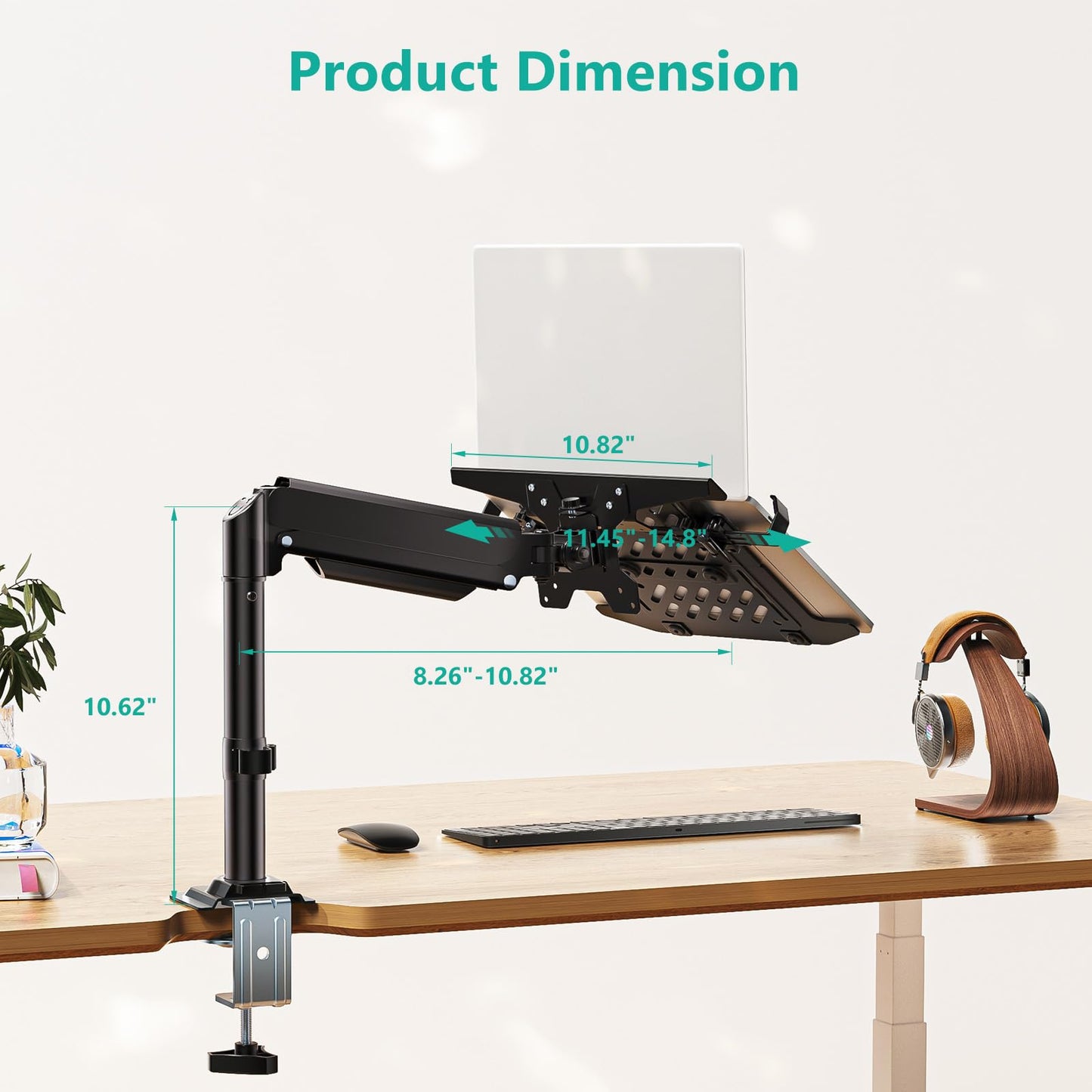 WALI Laptop Desk Mount for 15.6 inch Notebook, Fully Adjustable Single Monitor Arm with Laptop Holder for 32 inch Screen, Laptops Stand with Ventilated Tray, Up to 22 Lbs, (GSDM00LP), Black