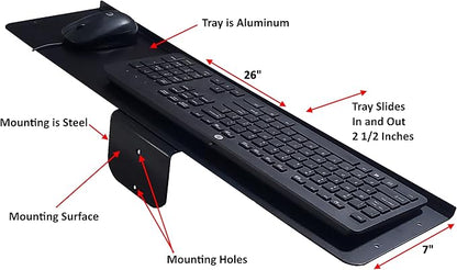SDS iMount 1.0 Wall Mount Utility Stand – Versatile 7"x26" Tray for Keyboard, Laptop, Tablet, Gaming Consoles, Cable & Stereo Equipment – Space-Saving Workstation Solution (Large)