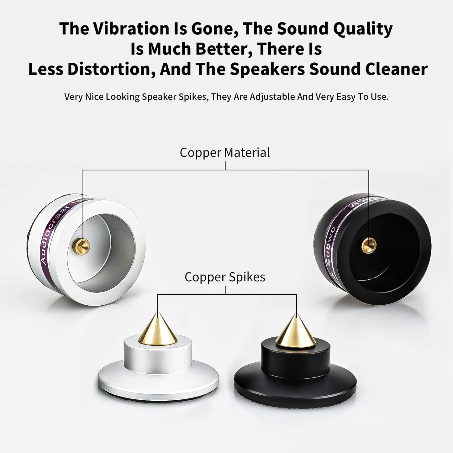 HiFi Speaker Spikes IF03B by Audiocrast, Speaker Vibration Dampener Stand Feet Pads Shock Absorber Isolation Pucks, Speaker Resonance Reducer with Non-Slip Mat for Turntable Amp CD DAC Recorder
