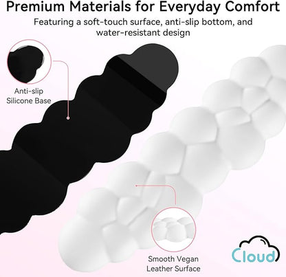 Cloud Wrist Rest for Computer Keyboard, 4-in-1 Memory Foam Leather Cloud Keyboard Wrist Rest and Mouse Pad Set with Ergonomic Support for Arm and Palm Cushion, Gaming/Work Setup, White
