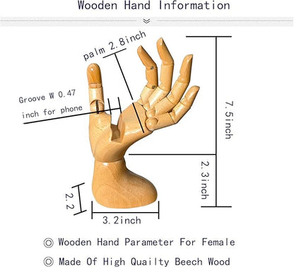 Mannequin Hand, Cell Phone Stand,Phone Holder,Phone Stand for Desk,maniquin Wooden Hand,poseable Figure,Wood Hand,Cell Phone Stand,Female Hand of Left for Mobile Phone.