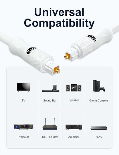 EMK White Optical Audio Cable [12ft/4M] - Digital SPDIF Toslink Fiber Optic Cable for Sound Bar, TV, Home Theater, Blu-ray Player - White, High-Speed, Low-Loss, Gold-Plated Connectors