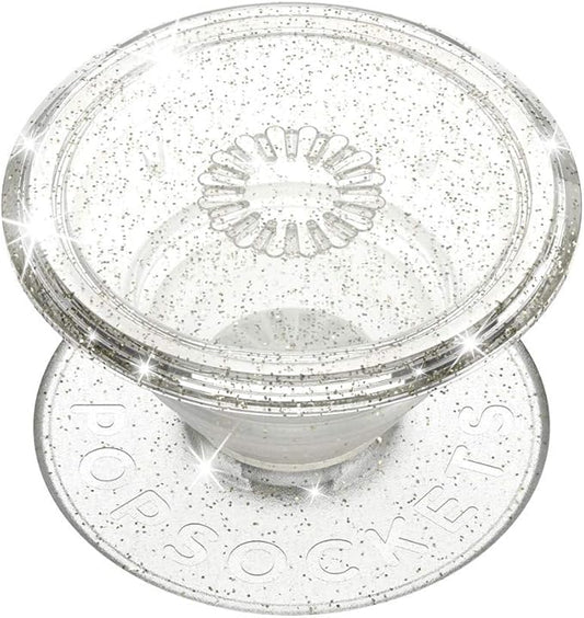 PopSockets Adhesive Phone Grip, Holder, Phone Stand, Glitter - Clear Glitter Silver