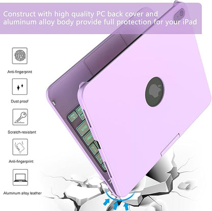 HOTLIFE for iPad A16 11th Generation/10th Generation Case with Keyboard,Touch Keyboard for iPad 11" /10th Gen 10.9 inch 2022-10 Color Backlight, 360° Rotatable Protective Cover (Light Purple)