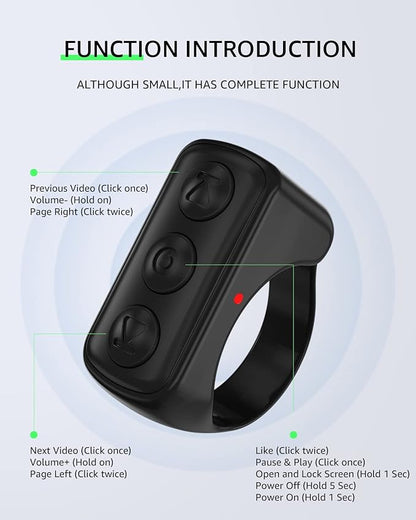 Fingertip Bluetooth Remote Control TIK TOK Wireless Page Turner TYUOBOX Camera Remote Shutter Selfie Button Controller with Charging Case for iPhone Android Ipad Cell Phone (Black)