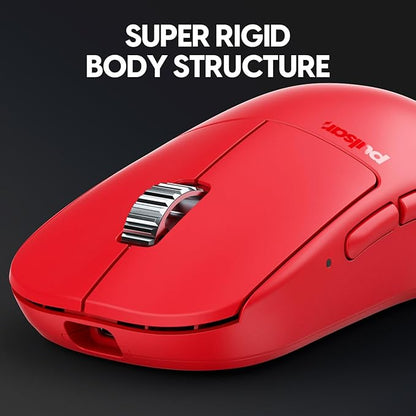 Pulsar Gaming Gears - X2H ES Wireless Gaming Mouse, Limited Edition, Symmetrical, Optical Switch, OLED Display, Driverless, PAW3395 Sensor, 100H Battery, 4K dongle Included (Medium, Red)