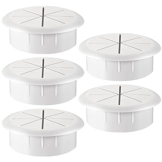 HYCC 5 Pack 2-3/8 Inch Flexible Desk Grommet,Organize Wires and Cables on Office Equipment, Computer Components, Entertainment Systems Effectively - Color: White