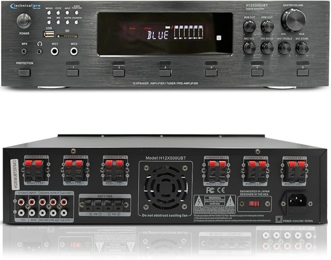Vaiyer Home Audio System Kit, 6-Channel 6000 Watts Bluetooth Amplifier with 5.25" 10 QTY of 175 W Each in-Wall in-Ceiling Speakers & 16AWG 500 ft. Speaker Wire - Perfect for Home, Office, Restaurants