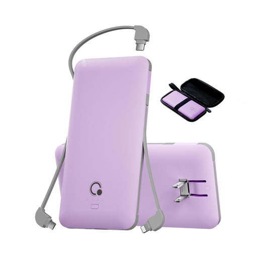 Portable Charger with Built-in Cables and AC Wall Plug, USB C External Battery Pack, 10000mAh Travel Essentials Power Bank Compatible with iPhone17/16/15/14/13, Samsung Galaxy, Pixel,Tablet and More