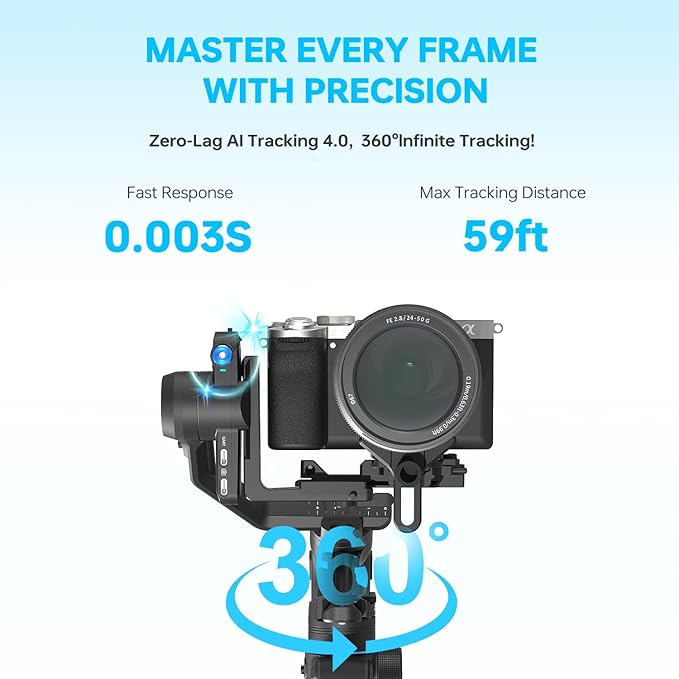 FeiyuTech SCORP Mini 3 Pro [Kit] Camera Gimbal – AI 4.0 Tracking, Detachable Handle [Bag+Fill Light+Extension Pole] 4.4lbs Payload – Gimbal Stabilizer for Mirrorless,Compact,Action Cam & Smartphones