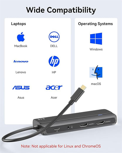 Selore Docking Station for MacBook Pro Air Windows,10 in 1 Dual HDMI Adapter for Mac Pro Air,USB C Hub for MacBook Docking Station Dual Monitor with 2 HDMI,Ethernet,PD,USB C,2 USB A,SD/TF for M1 M2