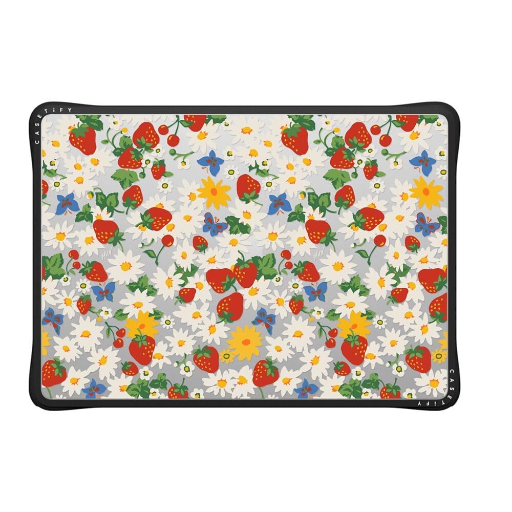 CASETiFY Impact MacBook Air 13.6" (M2-M5) Case [Cushioned Impact Corners/Scratch-Resistant/Anti-Slip Grip] - Strawberry Daisy - Clear Black
