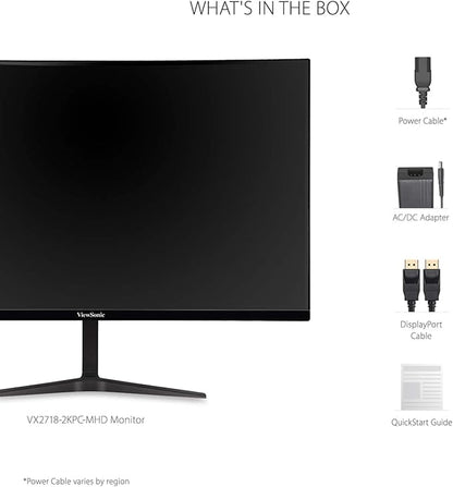 ViewSonic VX2718-2KPC-MHD 27 Inch Curved 1440p 1ms 180Hz Gaming Monitor with FreeSync Premium, Eye Care, HDMI and Display Port