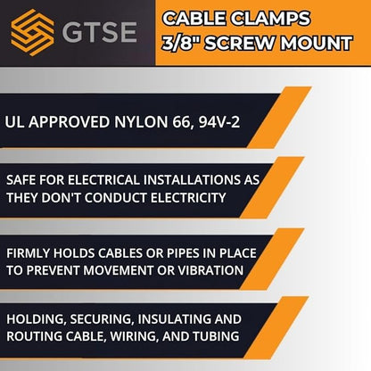GTSE White Nylon Plastic Cable Clamps, 3/8" Screw Mounts for Cable, Rope, Tube Management, 100 Pack