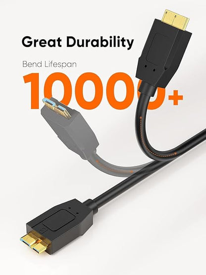 CableCreation 1FT*3 USB C to Micro B Cable,10Gbps Speed External Hard Drive Braided,USB 3.1 Type C to Micro B Work for iPhone 15/16,Seagate WD Westgate My Passport,MacBook Pro, iPad/Tablet,Black