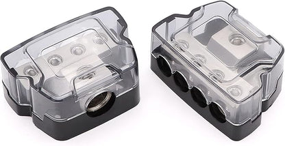 4 Way Power Distribution Block 1x 0/2/4 Gauge in 4X 4/8/10 Gauge Out Nickel Plated Car Audio Splitter Amp Distribution Connecting Block,2Pcs