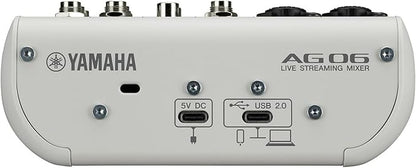Yamaha AG06MK2 White 6-Channel Live Streaming Loopback Mixer/USB Interface with Steinberg Software Suite
