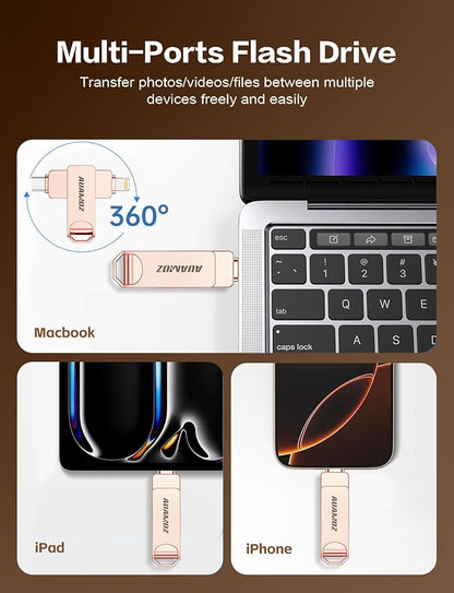 512GB Flash Drive Intended for iPhone, Memory Stick Storage Files Photos Videos Backup, Compatible with iPhone iPad Android PC, Plug and Play, No Application Required (Rose Gold)