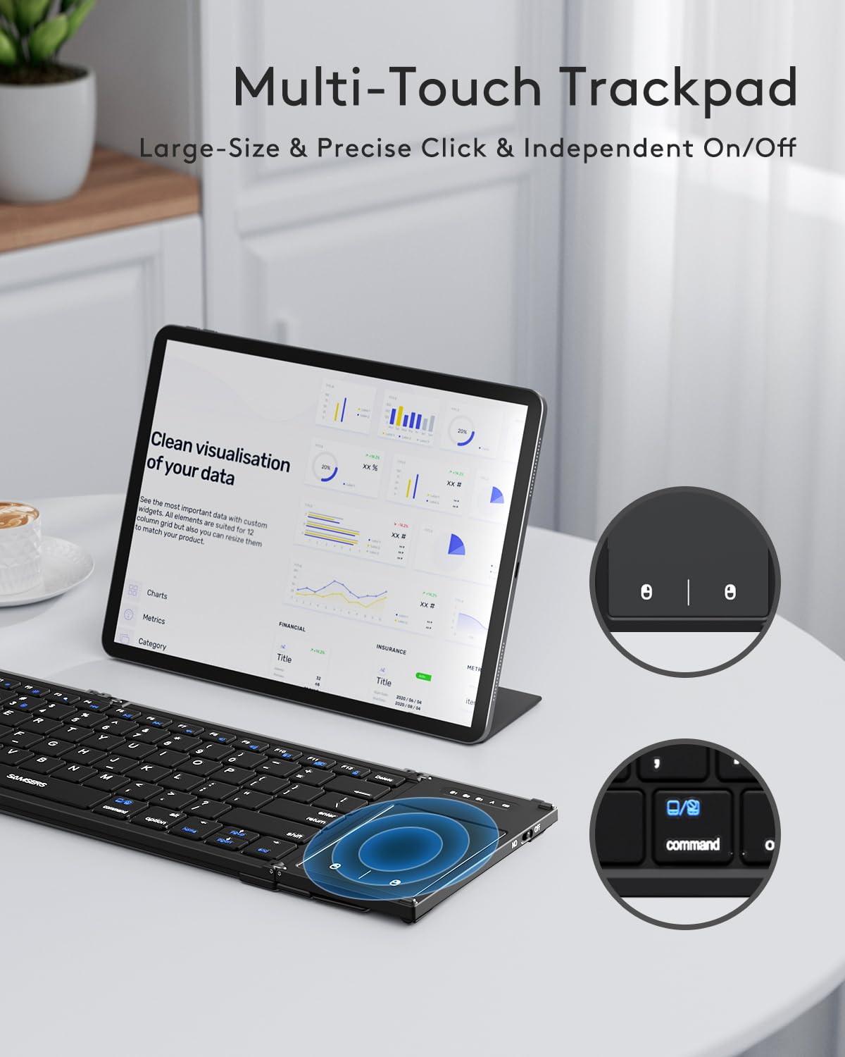 Samsers Full-Size Foldable Bluetooth Keyboard with Larger Touchpad, Black