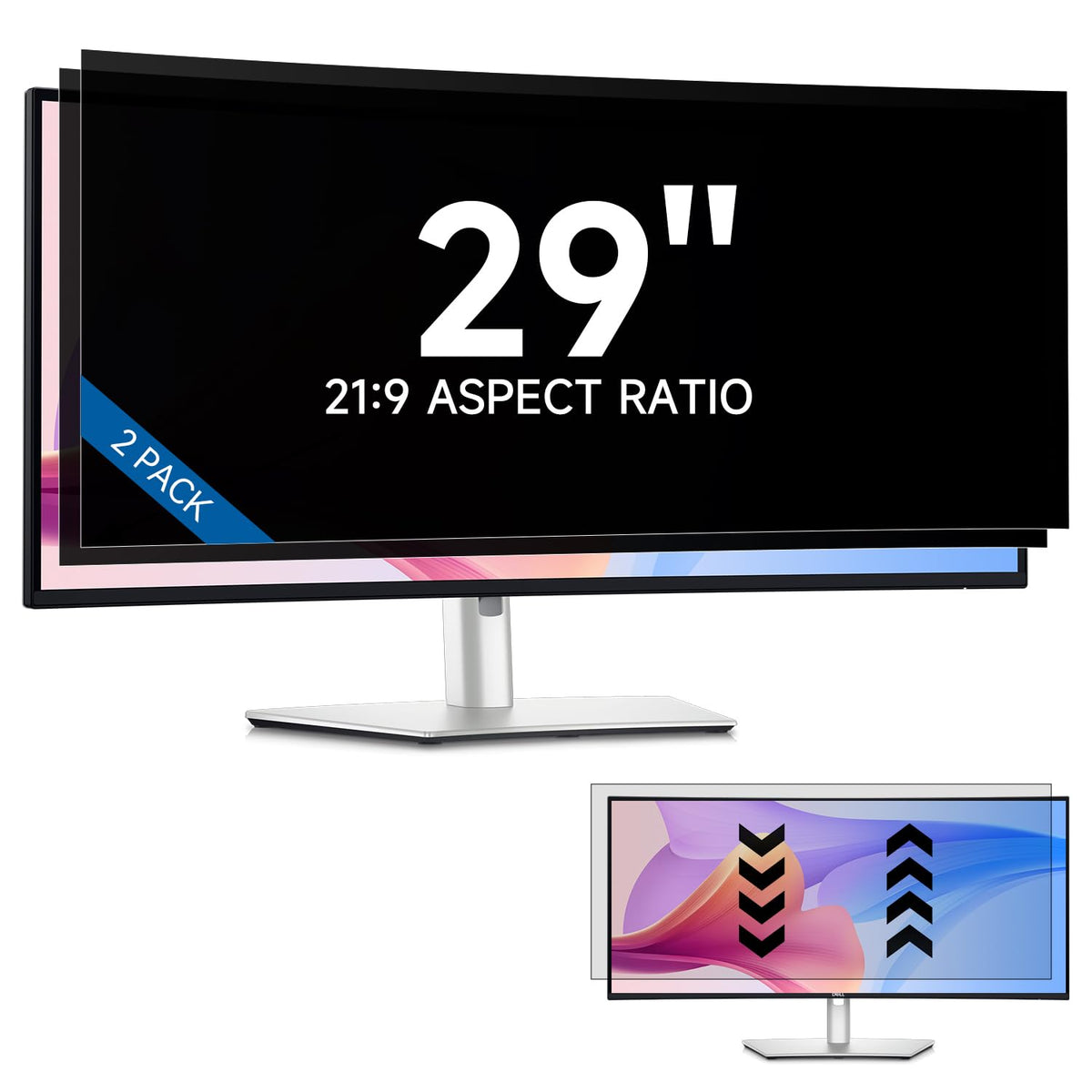 IPROKKO [2-Pack] 23.8 Inch Computer Privacy Screen Filter for 16:9 Widescreen Monitor, Removable 23.8in Anti Blue Light Glare Privacy Shield, Anti Spy Security Protector for Hp Dell Asus Acer Samsung