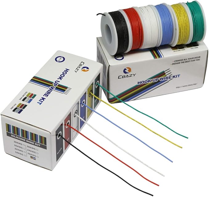 CBAZY™ Hook up Wire Kit (Stranded Wire Kit) 24 Gauge Flexible Silicone Rubber Electric Wire 6 Colors 19.6 feet Each 24 AWG