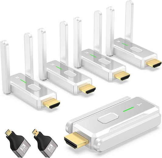 Wireless HDMI Transmitter and 4 Receivers 500FT/150M, 2.4G+5G Plug & Play Portable Wireless HDMI Splitter 1 to Multiple Screens for Video and Audio to Monitor from Laptop/PC/TV Box/Projector