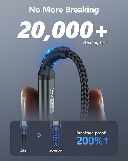 SUNGUY USB C Cable Right Angle 0.8FT, 10Gbps USB 3.1 Gen 2 to USB C Data Cable Compatible with iPhone 16/15 Series, Android Auto, Samsung Galaxy S24/S23, SSD, Huawei P30/P20, i-Pad Pro-Black