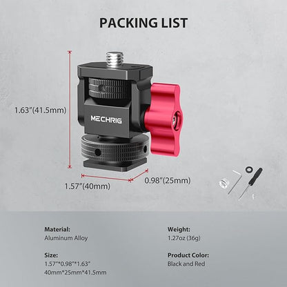 Mini Camera Monitor Mount with Cold Shoe, Aluminum Field Monitor Mount with 1/4″ Screw for LED Light Mic Cage, Cold Shoe Adapter 360° Swivel & 180° Tilt Damping (with Knob 63142)
