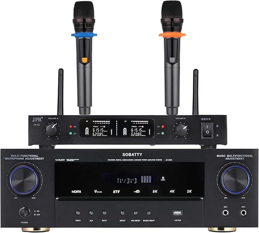 Stereo Receivers, 5.1 Channel Audio Amplifier with Bluetooth,8K Ultra HD, Optical/Coaxial USB, Subwoofer Output & Wireless Mics, Home Theater Amplifier System, for Theater Speakers