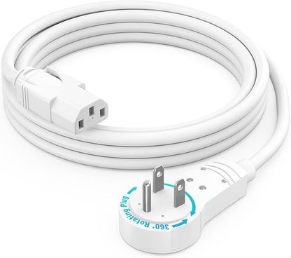 Maximm Monitor Computer Power Cord 6 Ft Flat Plug 360° Rotating PC Cable 3 Prong for, Desktop, Printer, Scanner, 16 AWG NEMA 5-15P to IEC13 - UL Certified