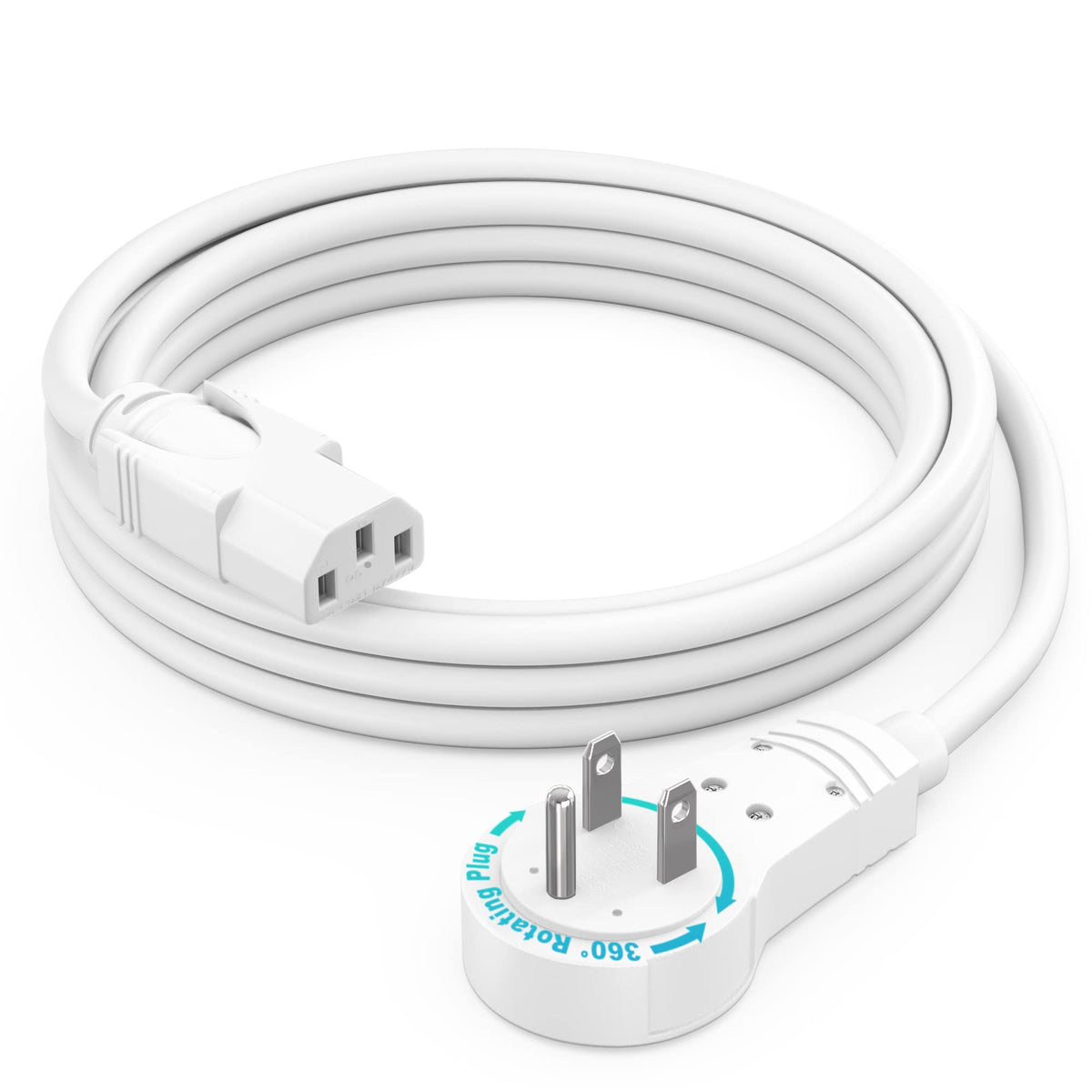 Maximm Monitor Power Cord 6 Ft, 360 Rotating, NEMA 5-15P to C13, White, UL