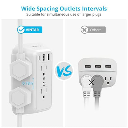 [2-Pack] USB Wall Charger,Surge Protector,6 Outlet Extender with 3 USB Charging Ports(1 USB C Outlet,3.4A) 900J Power Strip Multi Plug Outlets,Wall Mount Power Strip for Home Travel Office ETL Listed