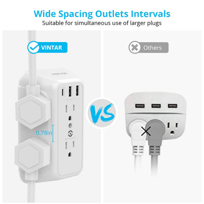 [2-Pack] USB Wall Charger,Surge Protector,6 Outlet Extender with 3 USB Charging Ports(1 USB C Outlet,3.4A) 900J Power Strip Multi Plug Outlets,Wall Mount Power Strip for Home Travel Office ETL Listed