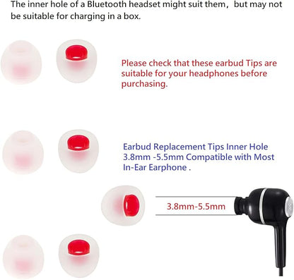 36 Pieces Small Earbud Tips Soft and Comfortable Ear Bud Replacement Pieces Silicone Fit Most in-Ear Headphones，Inner Hole 3.8mm -5.5mm，Small White and Red Replacement Eartips