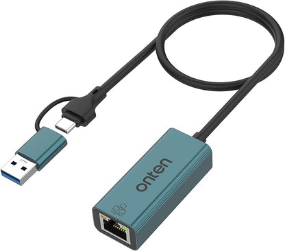 USB-A and USB-C to Ethernet Adapter,Driver Free RJ45 to USB C or USB A, Gigabit Ethernet LAN Network Adapter for Windows,Mac OS, iOS and More