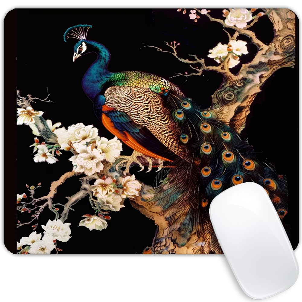 Square Mouse Pad Colorful Peacock on a Tree Branch-1,Gaming Mouse Pads for Desk,Soft Computer Waterproof Non-Slip Mouse Mat
