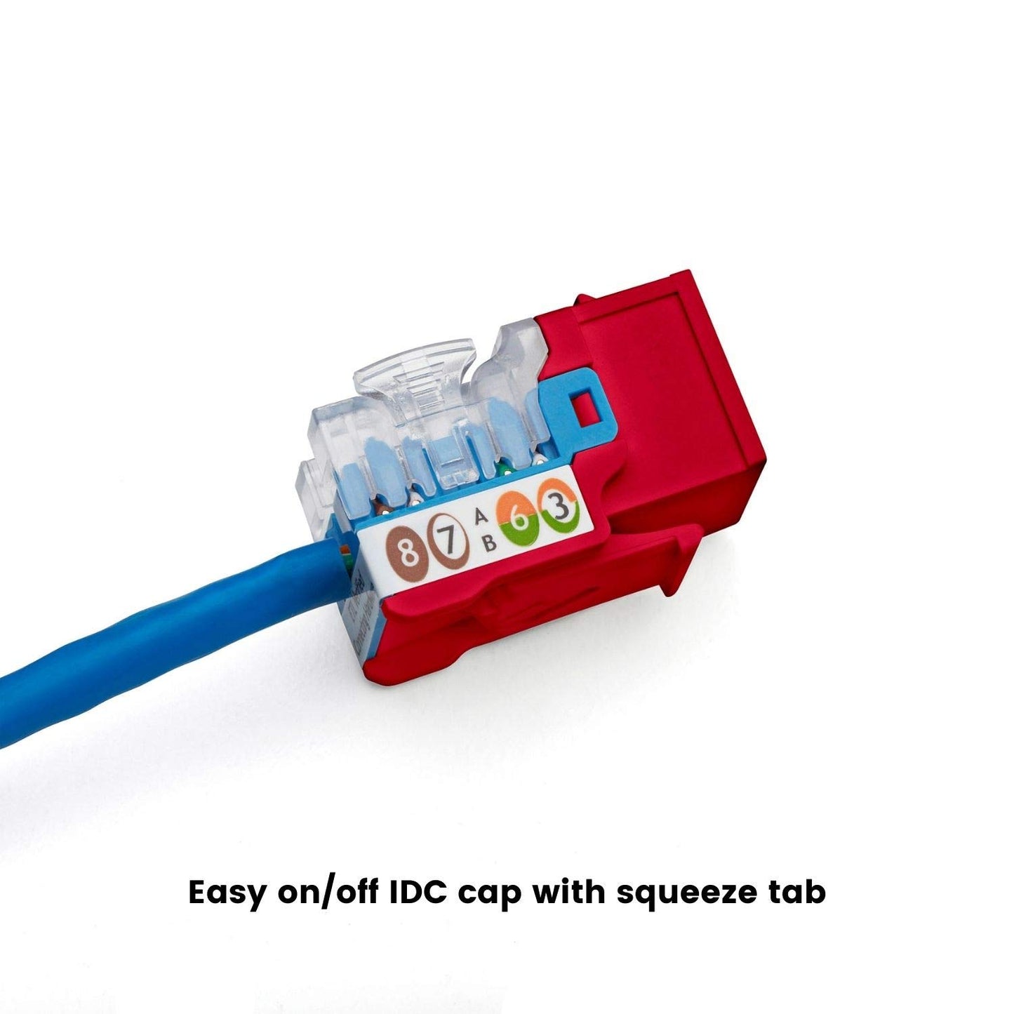 TRUE CABLE Cat5e Keystone Jack, Unshielded (UTP), 90 Degree Punch-Down, PoE++ (4PPoE) 100W, UL Listed, ETL Verified, ANSI/TIA Certified, Modular RJ45 Female, Red, 48 Pack
