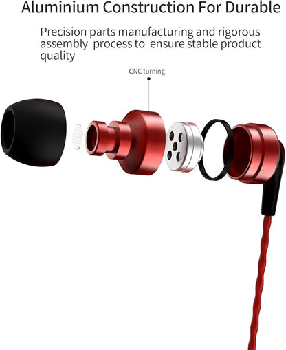 SoundMAGIC E80C Wired Earbuds with Microphone HiFi Stereo Audiophile Earphones Noise Isolating in Ear Headphones Comfortable Fit Super Bass Black Red