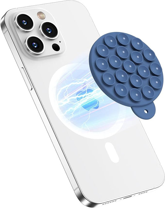 HSAOHD Magnetic Suction Cup Phone Mount, Compatible with MagSafe, Silicone Octo Cup Buddy Sticky Grip Holder for iPhone and Android, Removable Hands-Free Selfie/Video for TikTok, Azure Blue