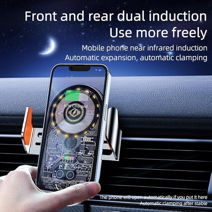 Phone Holders for Your Car with Wireless Chargre - Metal Hook Clip, Auto Clamp Air Vent Cell Phone Car Mount, Hands Free Universal Automobile Cradle Fit for iPhone Android and All Smartphones
