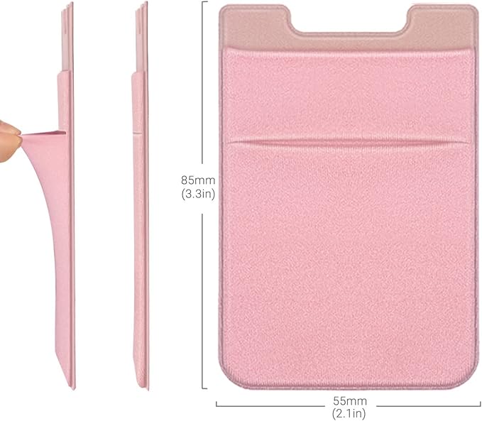 2 Pack Stick On Wallet Sleeve Cell Phone Dual Pocket Card Holder Double Pocket Pouch for iPhone Android Smartphone (2Pack PINK)
