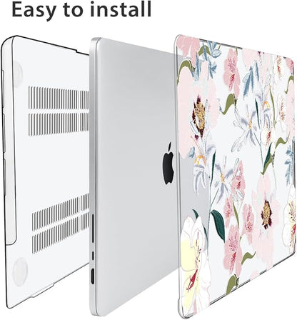Compatible with MacBook Air 13.6 inch Case 2025 2024 2023 2022 Release M4 A3240 M3 A3113 M2 A2681 with Touch ID, Plastic Hard Shell Case&Keyboard Cover&Screen Film&Webcam Cover, Pink Floral