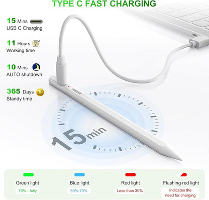 Stylus Pen for iPad 2018-2025: HATOKU 15 Mins Fast Charging Pencil Pro for iPad with Tilt Sensitivity Palm Rejection - Pen for iPad Air 3 4 5 M2 M3- Pro 11" 12.9" M4 - Mini 5 6-6 7 8 9 10 11th Gen