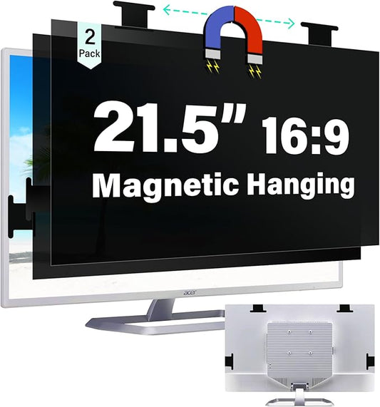 [2 Pack] Magnetic Hanging 21.5 Inch Computer Privacy Screen for 16:9 Aspect Ratio Widescreen Monitor, Eye Protection Anti Glare Blue Light Computer Monitor Privacy Filter, Removable 21.5 in Protector Film