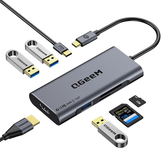 USB Docking Station,QGeeM Triple Monitor DisplayLink Docking Station for Laptop with HDMI,VGA,100W PD Charging,Gigabit Ethernet,SD/TF Reader,5 USB Ports,Compatible with MacBook,Dell,HP,Lenovo