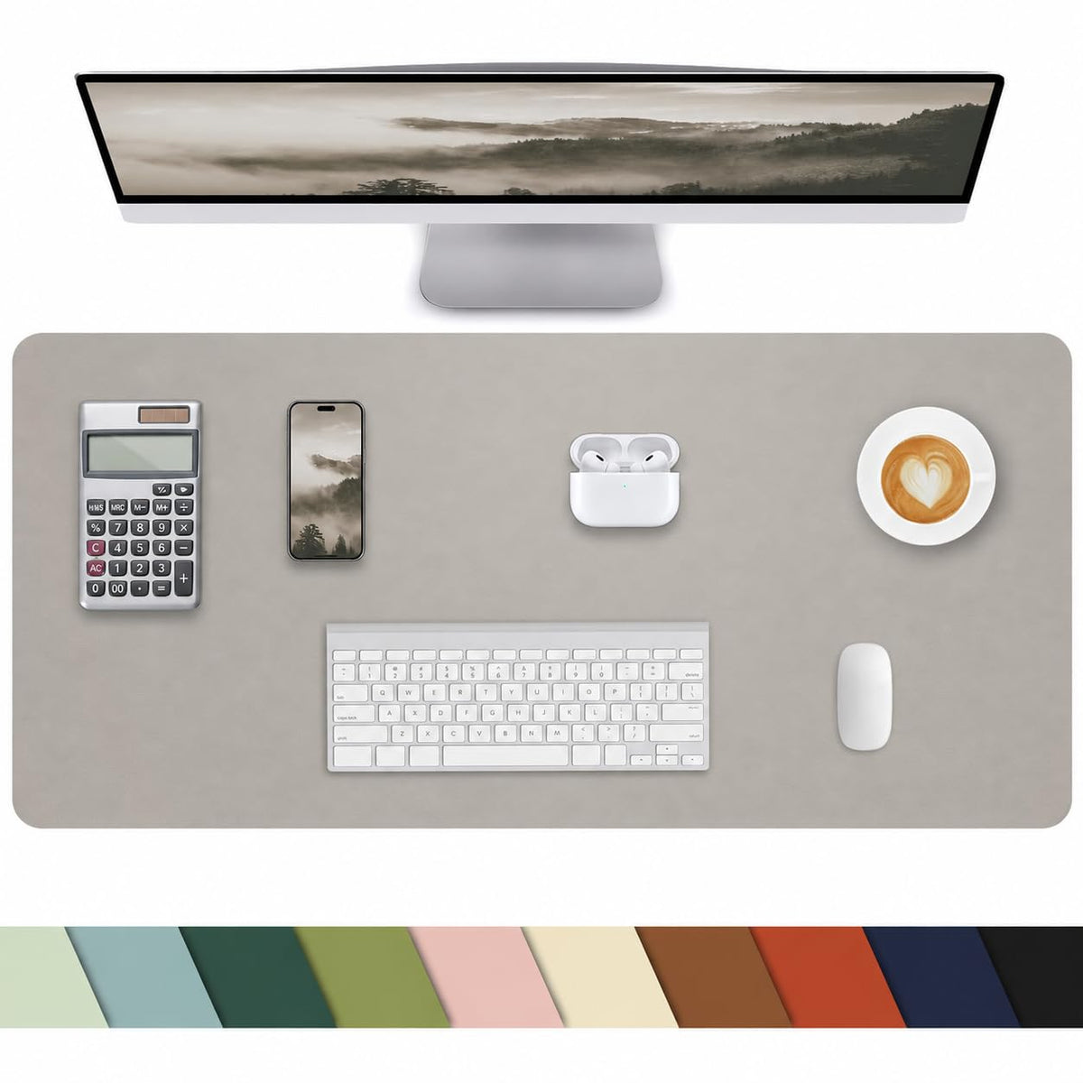 Leather Desk Pad Protector, Office Mat, Large Mouse Pad, Non-Slip Blotter, Laptop Pad, Waterproof Writing Pad for Office & Home (Grey Blue, 40" x 17")