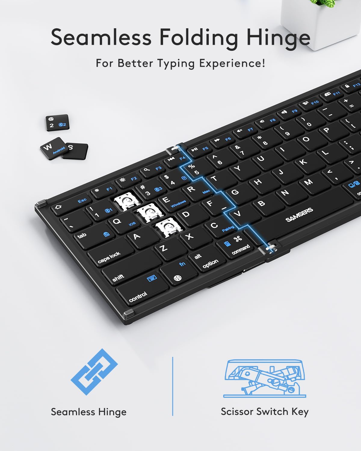 Samsers Full-Size Foldable Bluetooth Keyboard with Larger Touchpad, Black