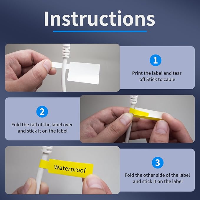 100 Pcs Cable Labels - Waterproof Wire Cord Labels, Tear Resistant Wire Label, Self Adhesive Cord Organizing Label, for Cable Management, Compatible with PUQU AQ20 Label Makers(White) 25x78mm