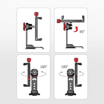 Cell Phone Tripod Mount, ULANZI ST-14 Smartphone Tripod Mount Adapter Aluminum with Cold Shoe, 360° Cell Phone Stand Holder Clamp for iPhone16 15 14 13 12 11 Max Pro iPhone X XR Xs 6 7 Plus